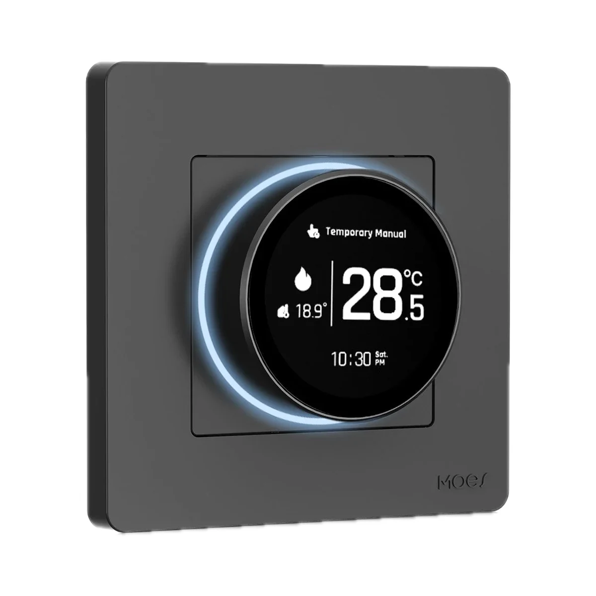 Foto de la producător (serie): Moes ZHT-SR-GC Star Ring termostat Zigbee pentru centrală pe gaz/apă, 5 A, gri