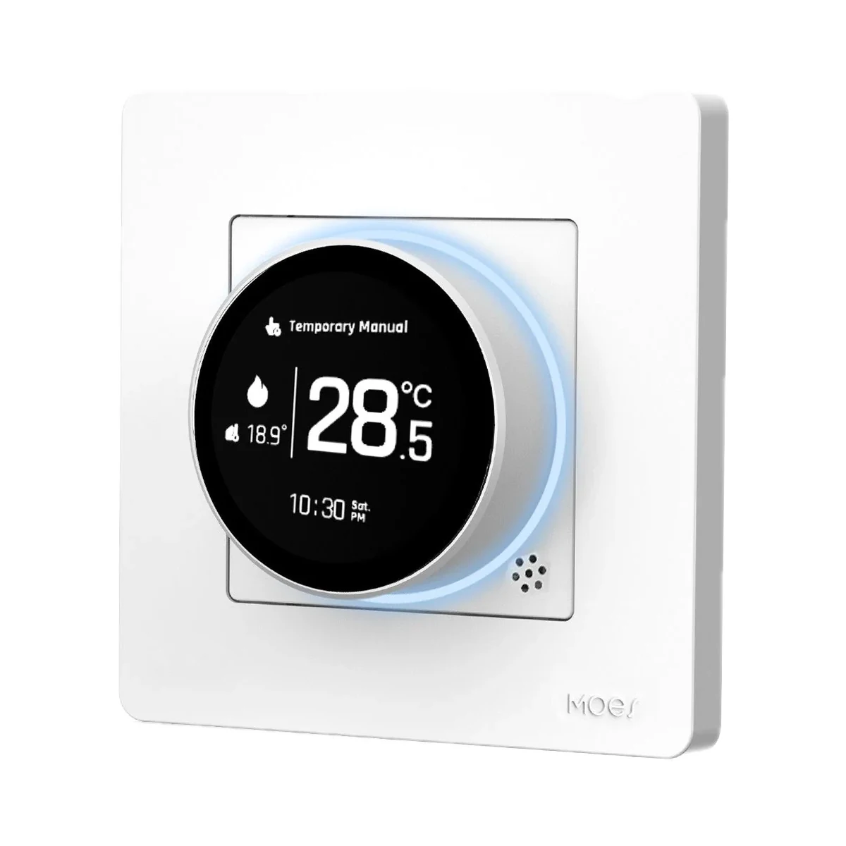 Foto de la producător (serie): Moes ZHT-SR-GC Star Ring termostat Zigbee pentru centrală pe gaz/apă, 5 A, alb