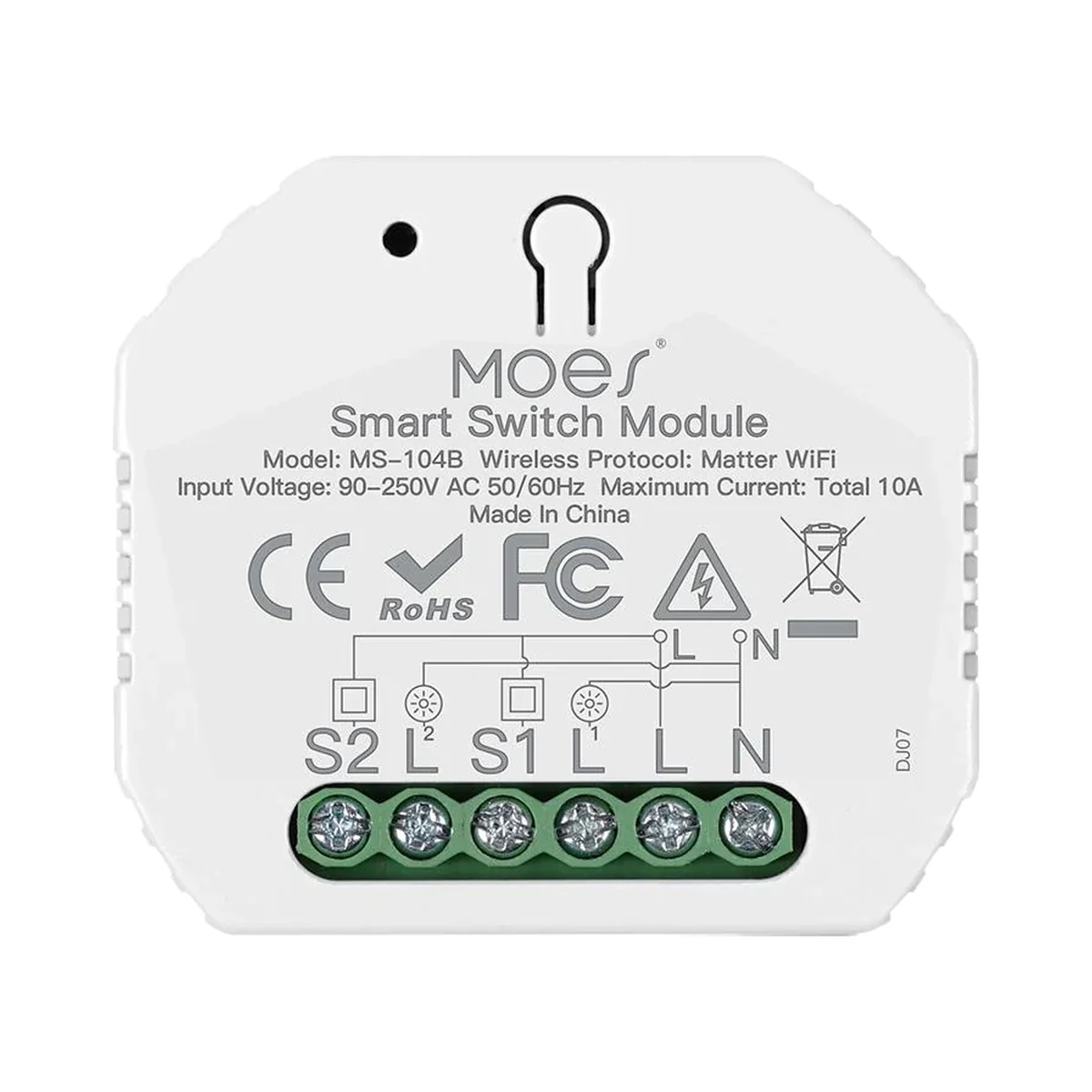Moes MWM-104B-MS modul releu Matter peste Wi-Fi cu 2 canale, 10 A în total, fără hub