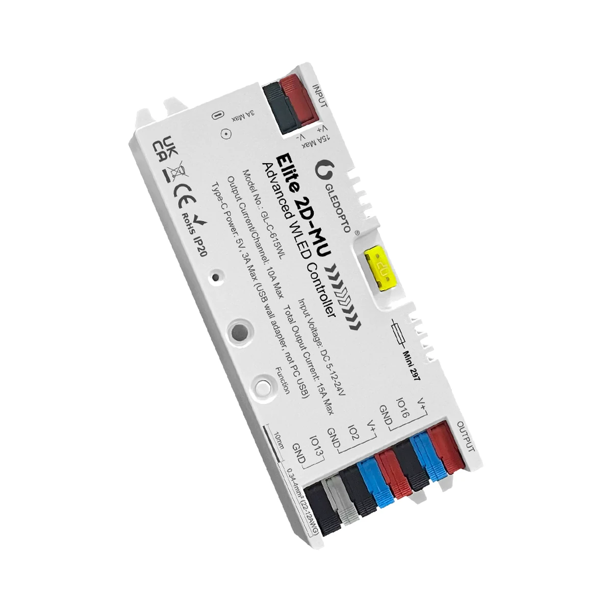 Gledopto Elite 2D-MU GL-C-615WL controler ESP32 WLED, 2 ieșiri