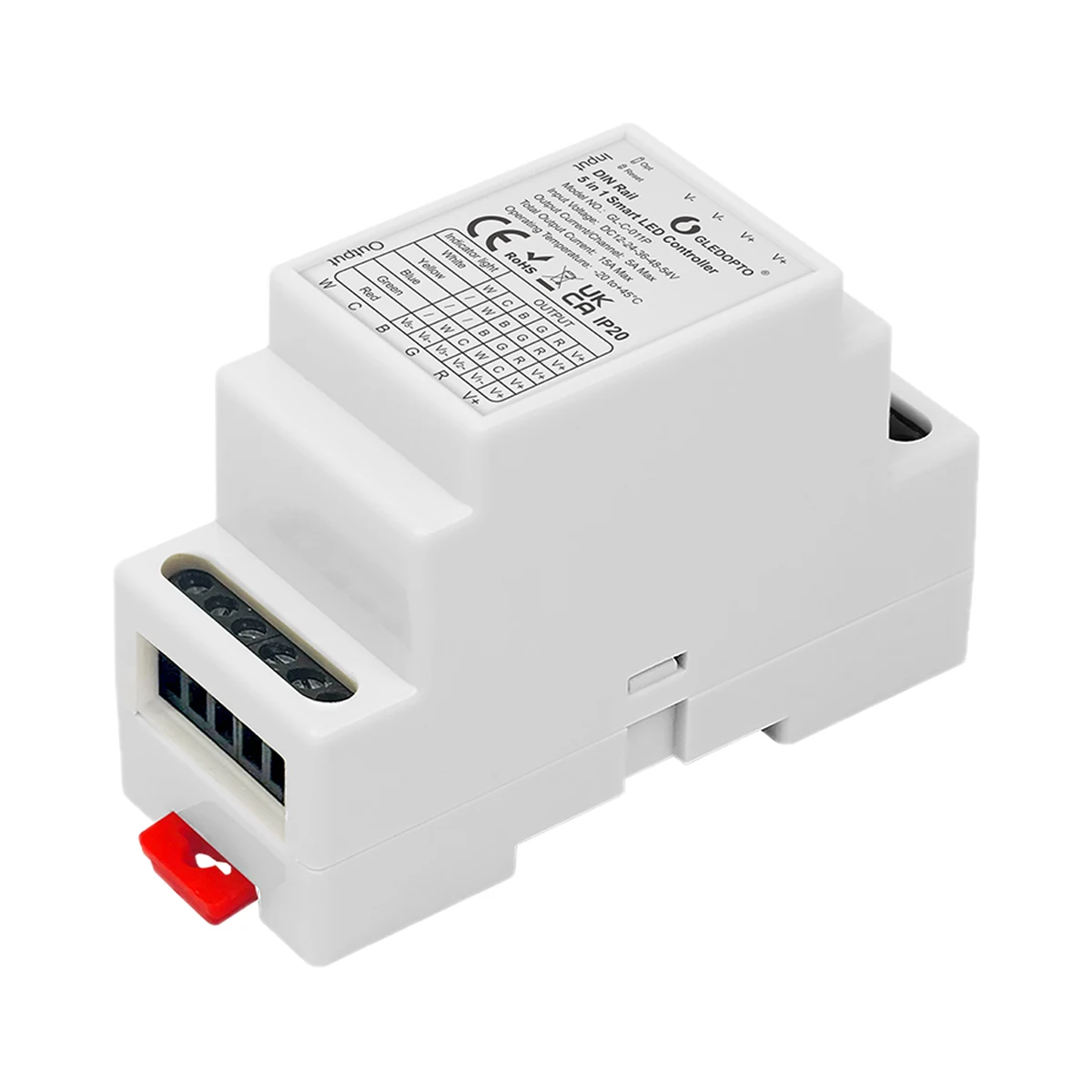 Gledopto GL-C-011P controler Zigbee 5 în 1 pentru benzi LED, pe șină DIN, 12–54 V, 15 A