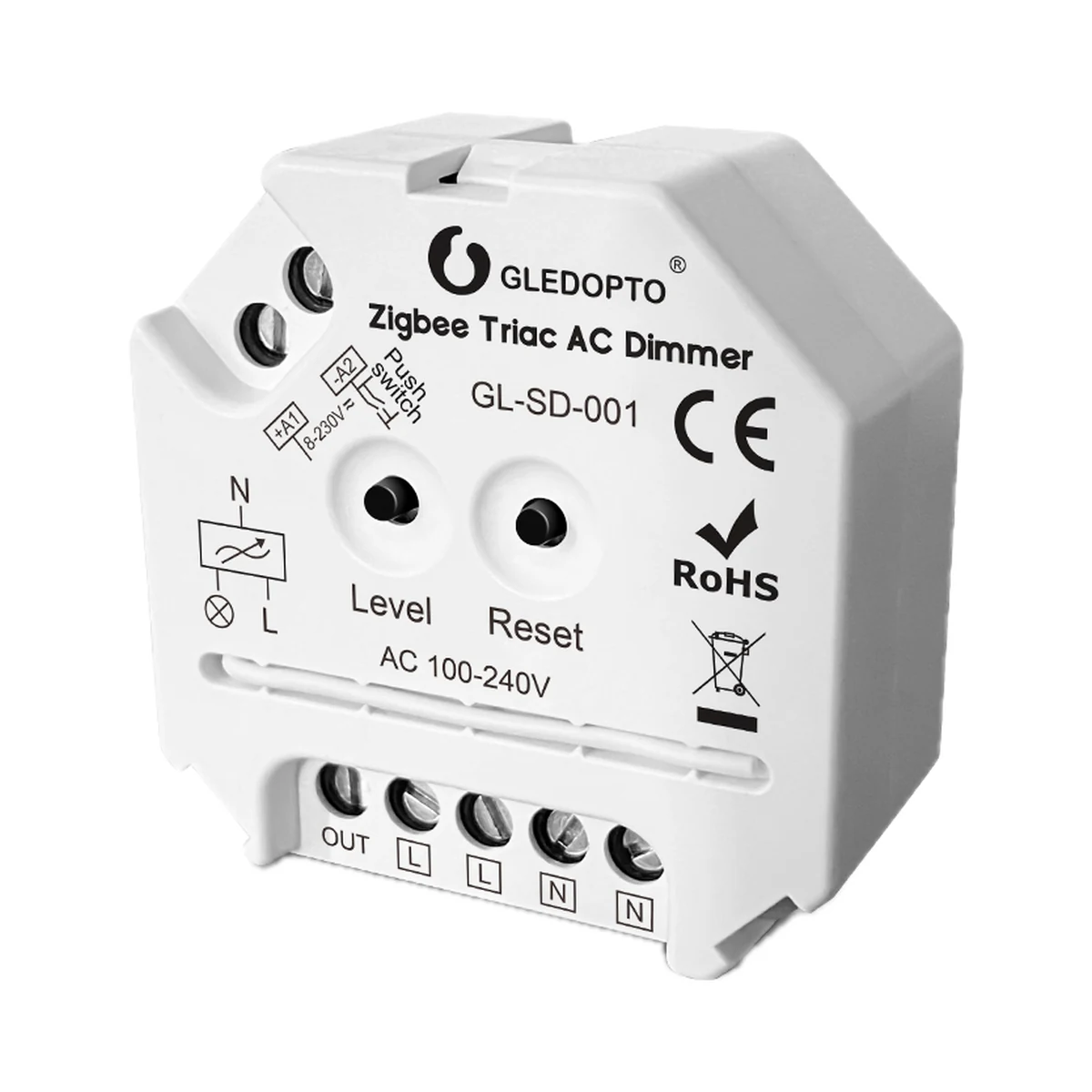 Gledopto GL-SD-001 variator Zigbee 3.0 cu tăiere pe front descendent, becuri 230 V