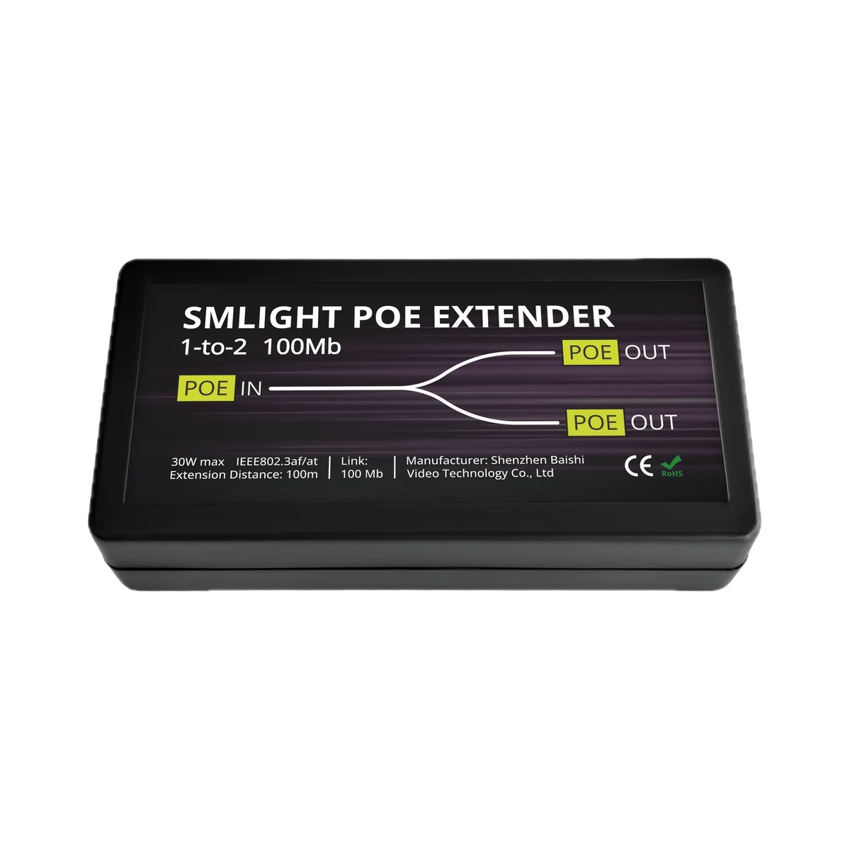 SMLIGHT PoE Extender 1-to-2 100Mb extensor PoE 802.3af cu 2 ieșiri, 10/100 Mbps, +100 m