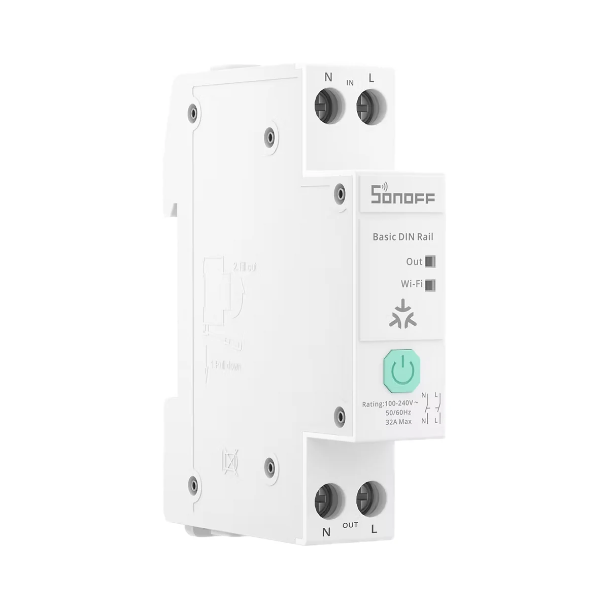Sonoff BASIC-1GSP releu Wi-Fi pe șină DIN 32 A / 7680 W cu Matter și contor de energie